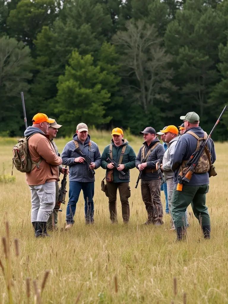A photograph of ACCA DE CEZENS members conducting a training session on ethical hunting practices, demonstrating safe firearm handling and respect for wildlife.