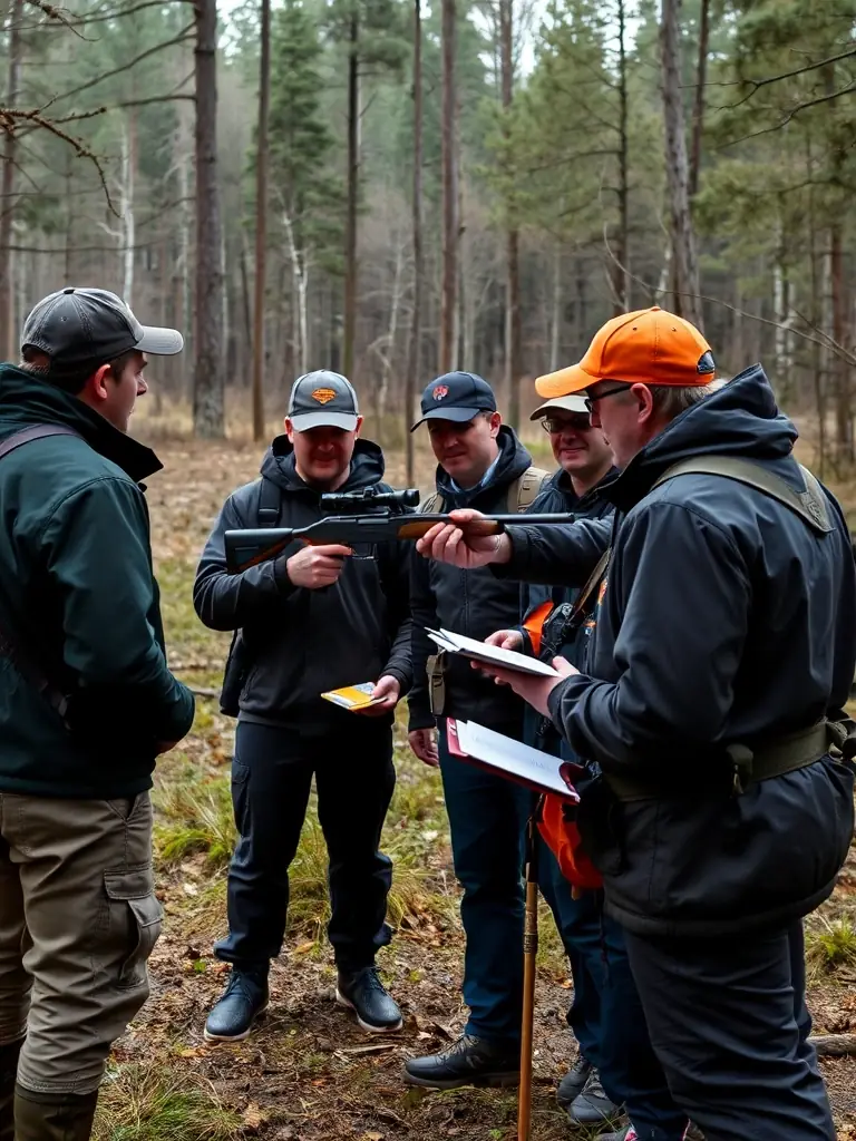 A photograph of ACCA members leading a hunting safety course, demonstrating proper firearm handling and ethical hunting techniques to new hunters.